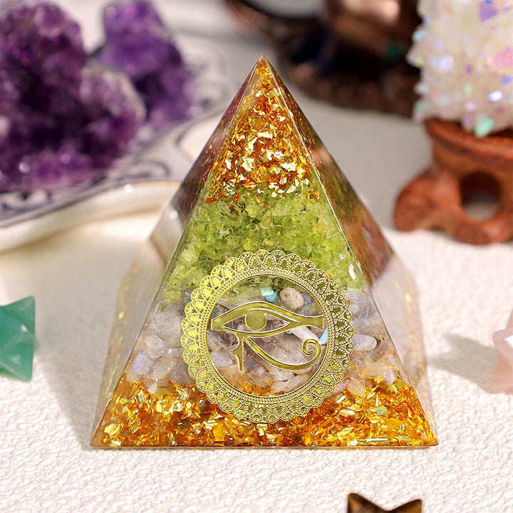 Olivenorma Prehnite Moonstone Eye Of Horus Orgone Pyramid - image 1