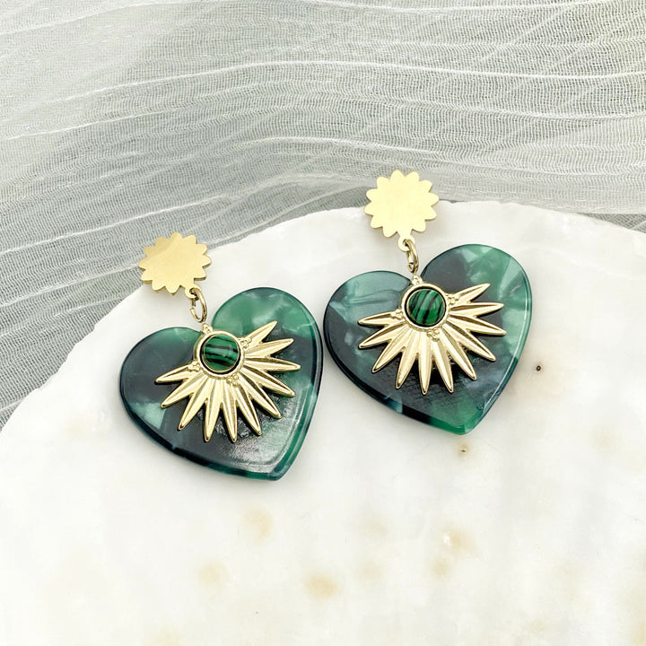 Olivenorma Moss Agate Gold Stainless Steel Heart Shaped Earrings - image 9