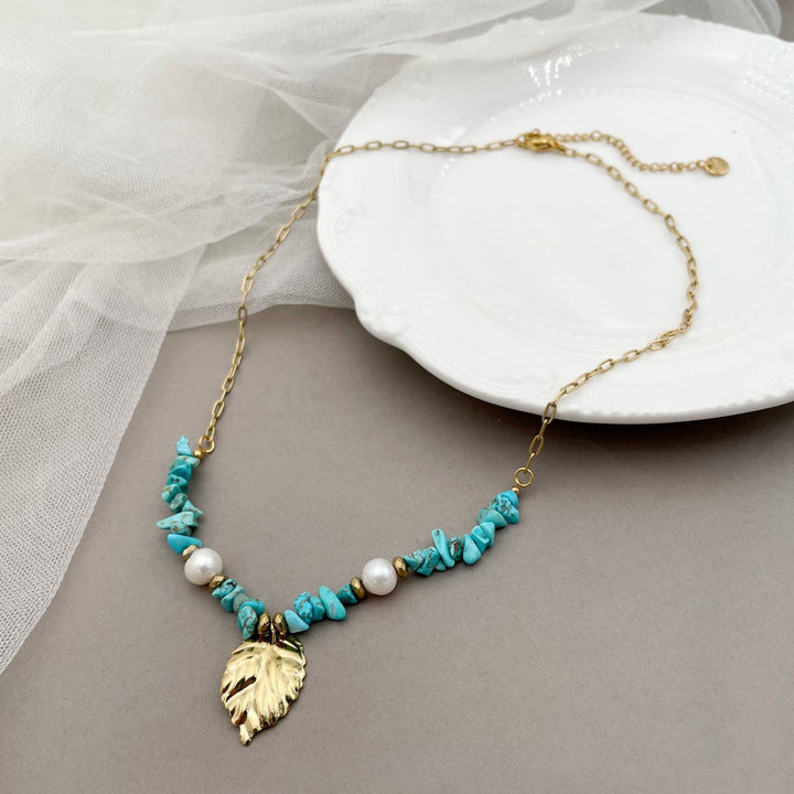Olivenorma Natural Irregular Turquoise Leaves Pendant Necklace - image 3