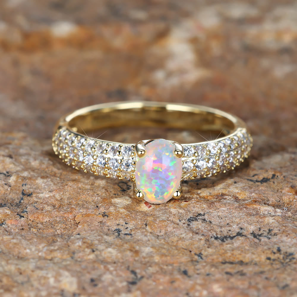 Olivenorma "Shiny Elegance" Round Opal Zircon Edge Band Ring  - image 2
