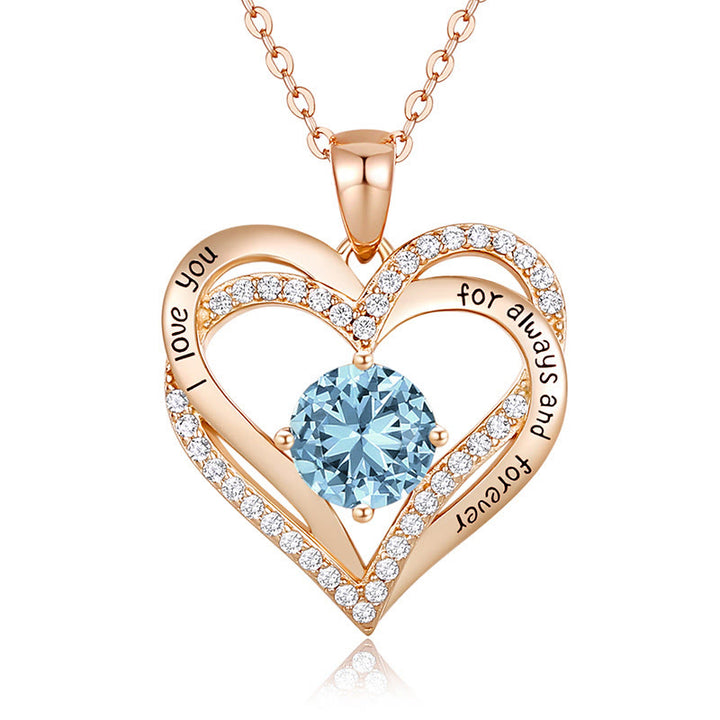 Olivenorma "I love you for always and forever" - Birtshtone Heart Necklace - Rosegold - March - image 5