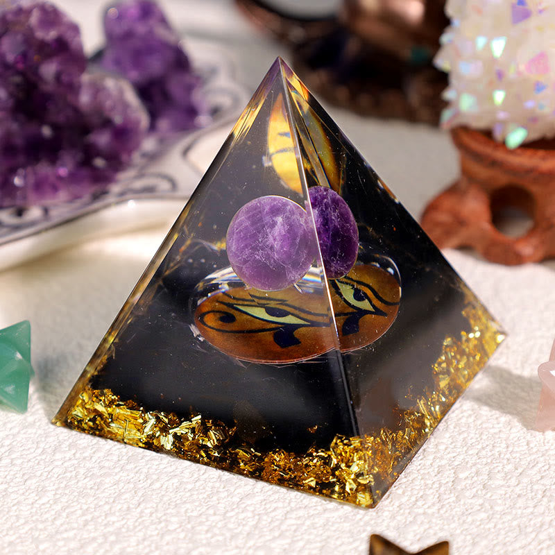 Olivenorma Amethyst Obsidian Eye Of Horus Orgone Pyramid - image 2