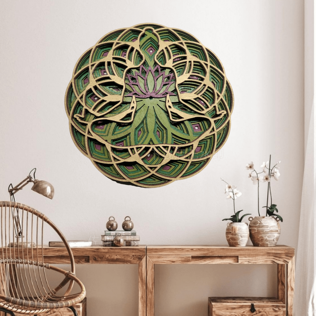 Olivenorma Green Lotus Yoga Meditation 3D Wall Decor - 80cm*80cm&Green - image 0