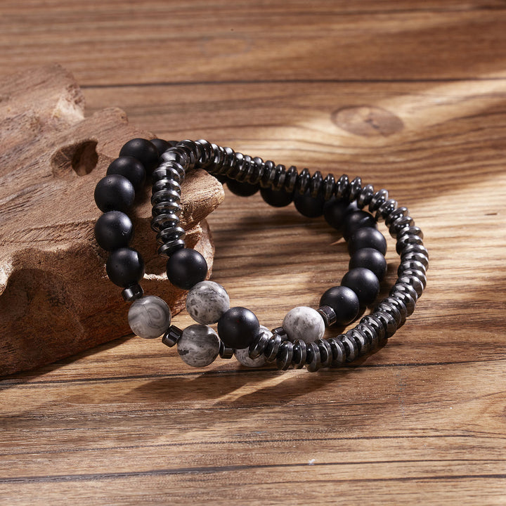 Olivenorma Gray Jasper Black Onyx Men Beaded Bracelet Set - image 3