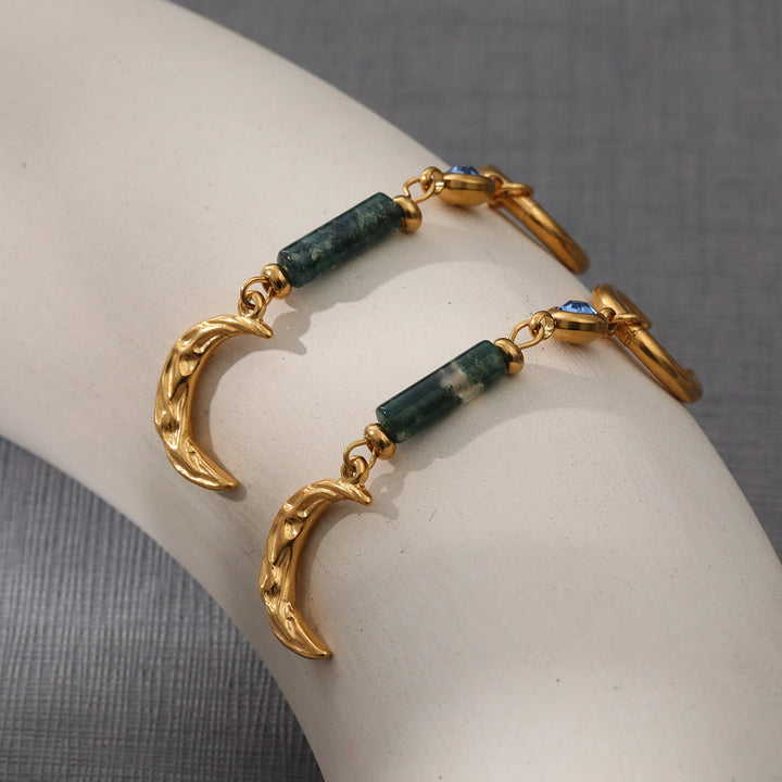 Olivenorma Moss Agate Moon Pendant Earrings - image 2