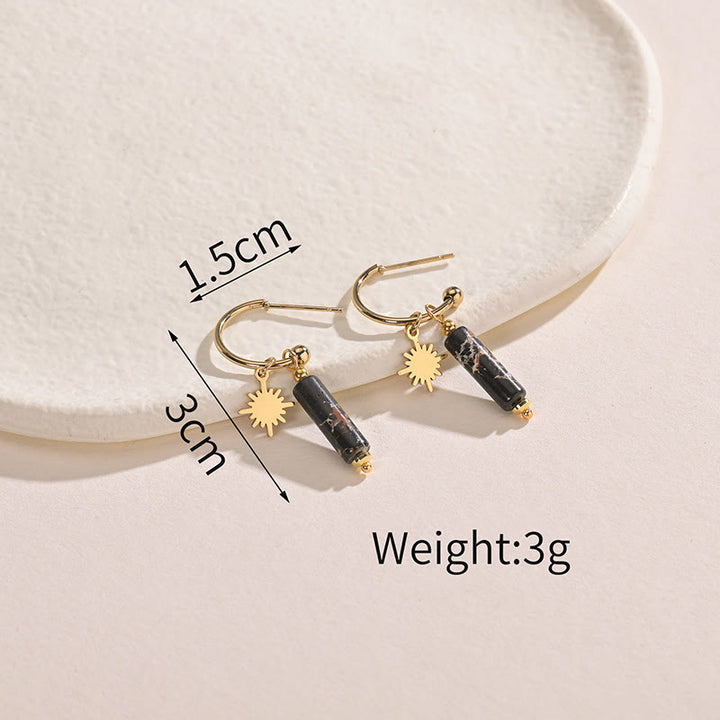 Olivenorma Natural Stone Pillar Pendant 14k Stainless Steel Earrings - image 7