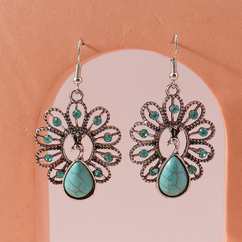 Olivenorma Turquoise Paraiba Tourmaline Peacock Shape Pendant Earrings - image 4