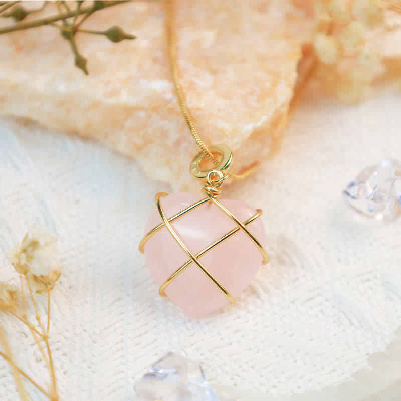 Olivenorma Rose Quartz Heart Shape Gemstone Necklace - image 2