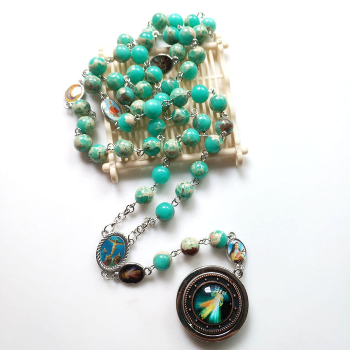 Olivenorma Emperor Stone Virgin Maria Mercy Rosary Necklace - image 3