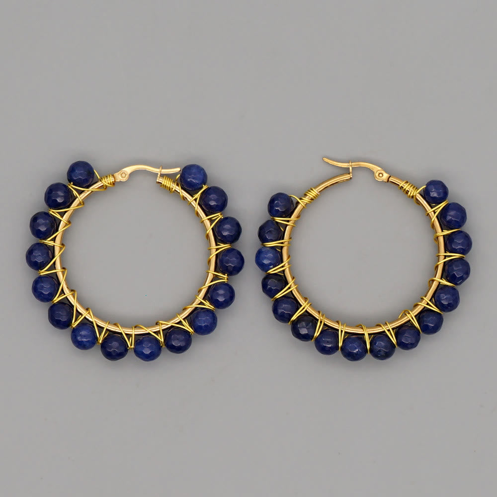 Olivenorma Boho Natural Crystal Beads Large Hoop Earrings - Blue Sandstone - image 24