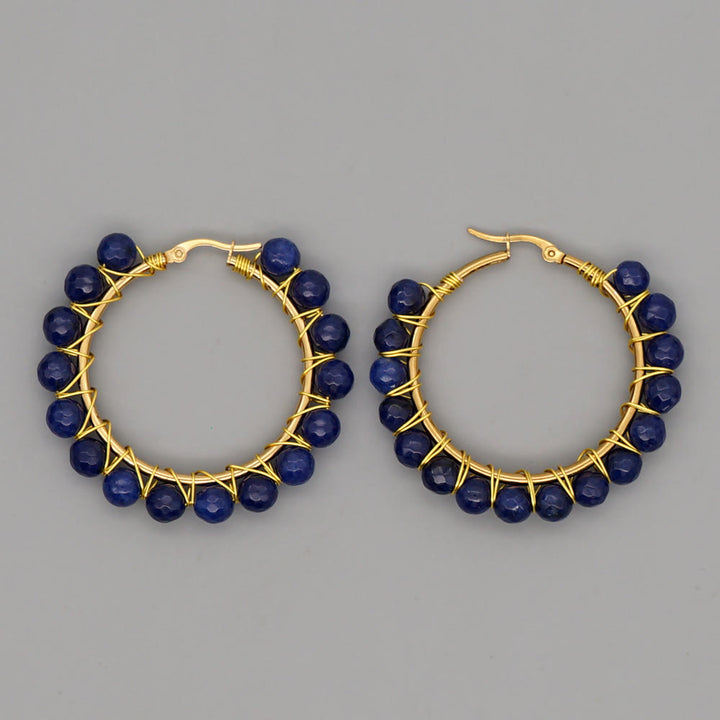 Olivenorma Boho Natural Crystal Beads Large Hoop Earrings - Blue Sandstone - image 24