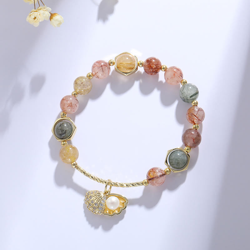 Olivenorma Colorful Rutilated Quartz Beaded Shell Pendant Bracelet - image 3