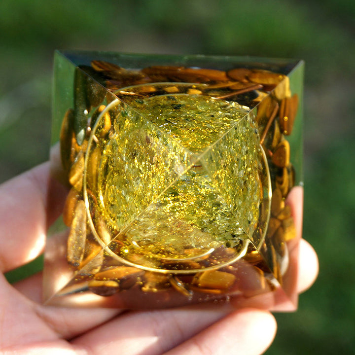 Olivenorma Peridot With Tiger Eye Tree Of Life Orgone Pyramid - image 4