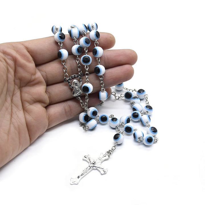 Olivenorma Black White Evil Eye Cross Pendant Rosary Necklace - image 5