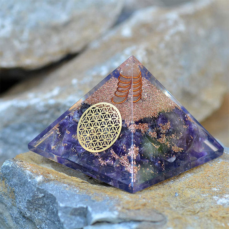 Olivenorma Amethyst Flower Of Life Orgone Pyramid - Rose Quartz&Amethyst - YES PLEASE $8 - image 0