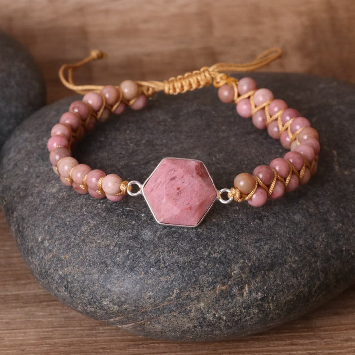 Olivenorma Hexagon Aquamarine Rhodochrosite Wrap Bracelet - Rhodochrosite - image 4