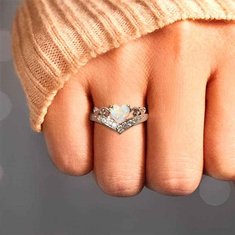 Olivenorma "Peace of Mind" Heart Crown Opal Ring - image 1