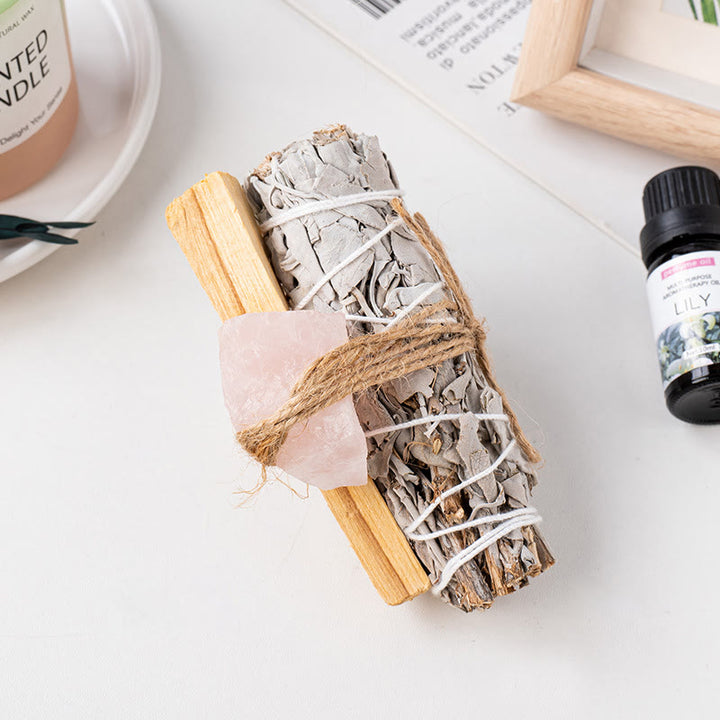 Olivenorma White Sage Peruvian Sacred Wood Strips Crystal 3-Piece Set - Rose Quartz - image 2