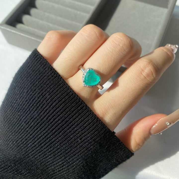 Olivenorma Heart Shape Paraiba Tourmaline Exquisite Ring - image 5