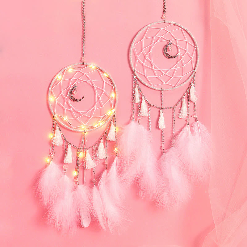 Olivenorma Fairy White Feather Moon Pendant Dream Catcher - image 0