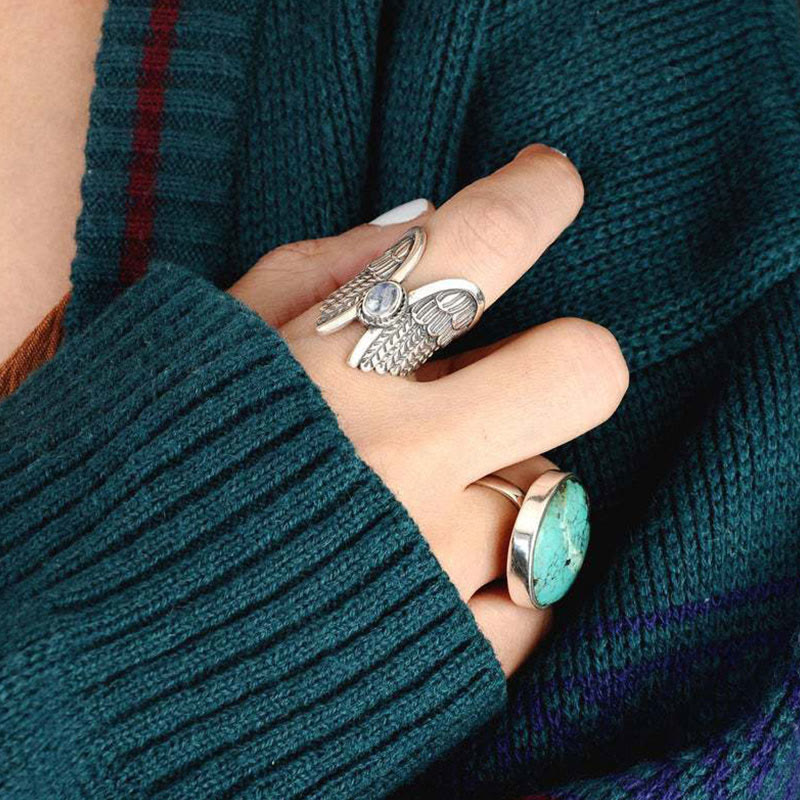 Olivenorma Angel Wings Moonstone Feather Ring - image 1
