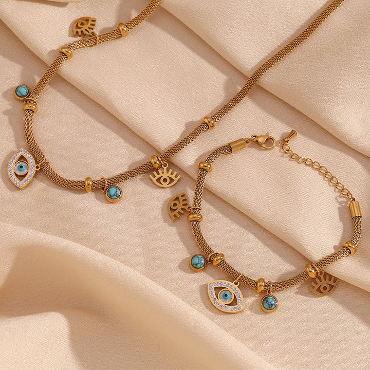 Olivenorma Turquoise White Zircon Evil Eye Thick Chain Necklace - image 15