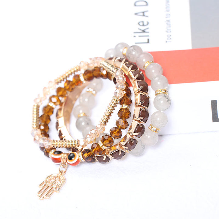 Olivenorma Evil Eye Hamsa Four Layer Beaded Bracelet Set - image 2