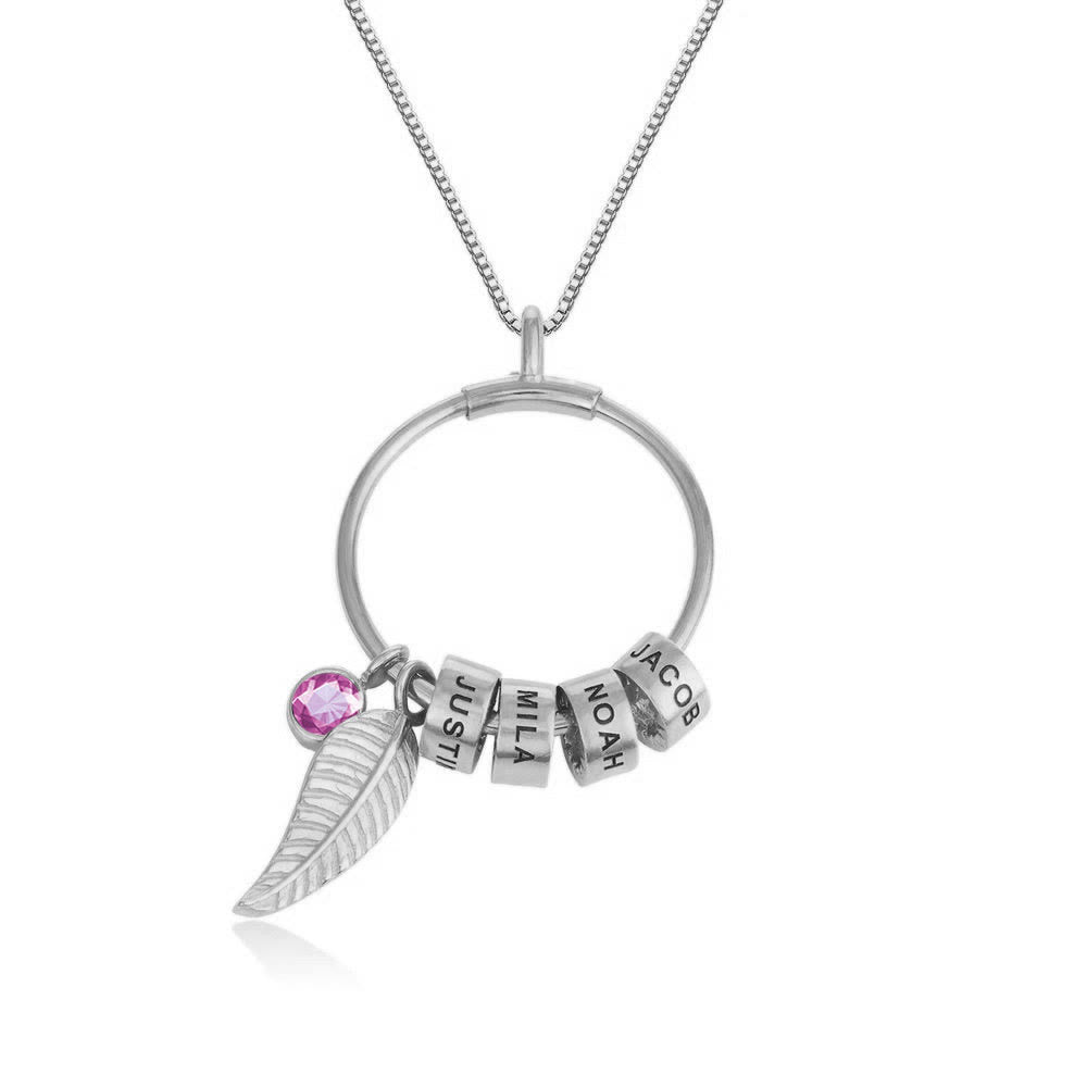 Olivenorma Custom Family Birthstone Leaf Beaded Engraved Necklace - Silver - December-Blue Zircon - 6th Engraving - image 3