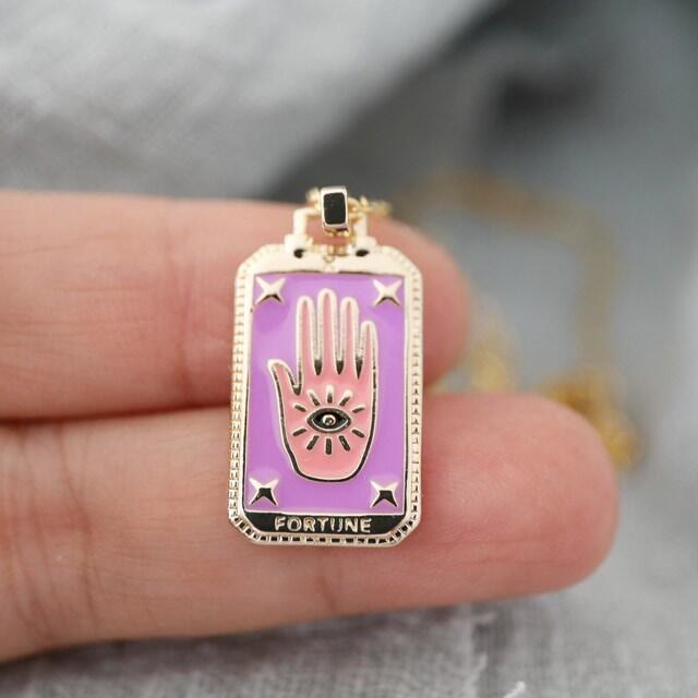 Olivenorma Retro Tarot Card Element Oil Drop Necklace - Purple - image 5