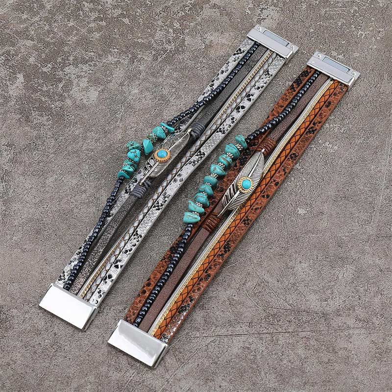 Olivenorma Brown Vintage Turquoise Multi-layer Leather Bracelet - image 5