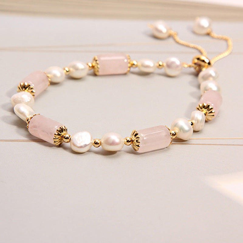 Rose Quartz With Pearl Healing Gemstone Bracelet - Rose Quartz&Pearl - image 0