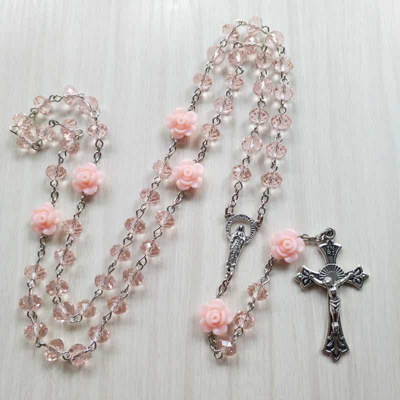 Olivenorma Rose Quartz Jesus Cross Pendant Rosary Necklace - image 2