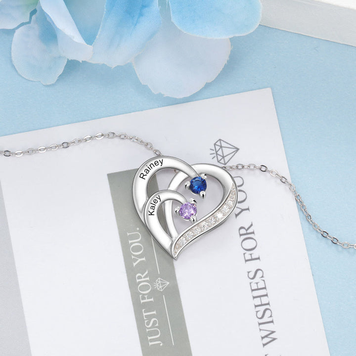 Olivenorma Personalized Birthstones Engraved Heart Necklace - image 3