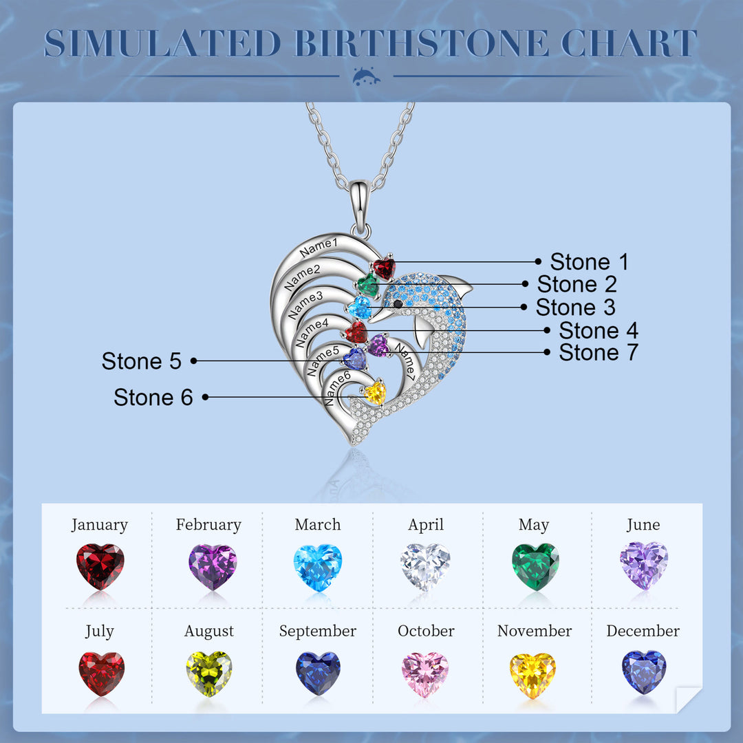 Olivenorma Heart Dolphin Necklace Engraved Stone Pendant Necklace - Silver - 7 Birthstone - image 6
