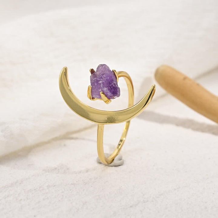 Star And Moon Amethyst Healing Adjustable Ring - 9 - image 0