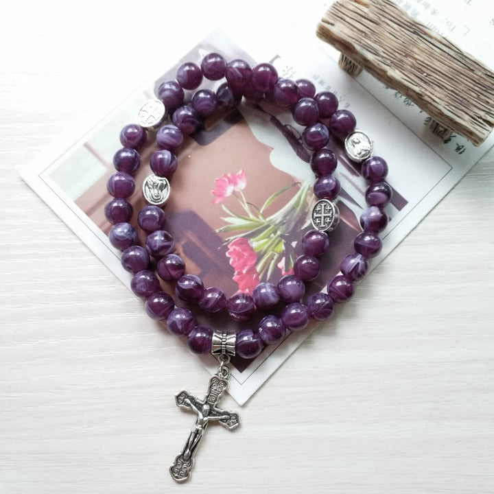 Olivenorma Amethyst Cross Pendant Rosary Bracelet - image 3