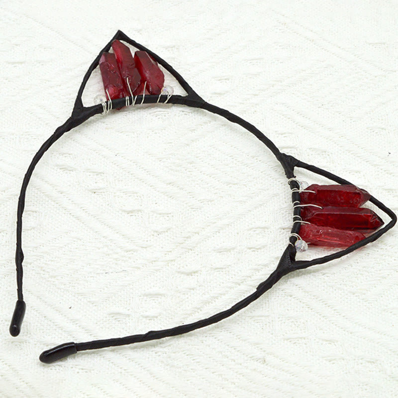 Olivenorma Electroplating Crystal Cat Ears Headband - Garnet - image 32