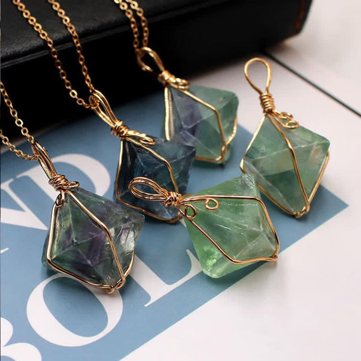 Olivenorma Natural Fluorite Octahedron Gemstone Necklace - image 3