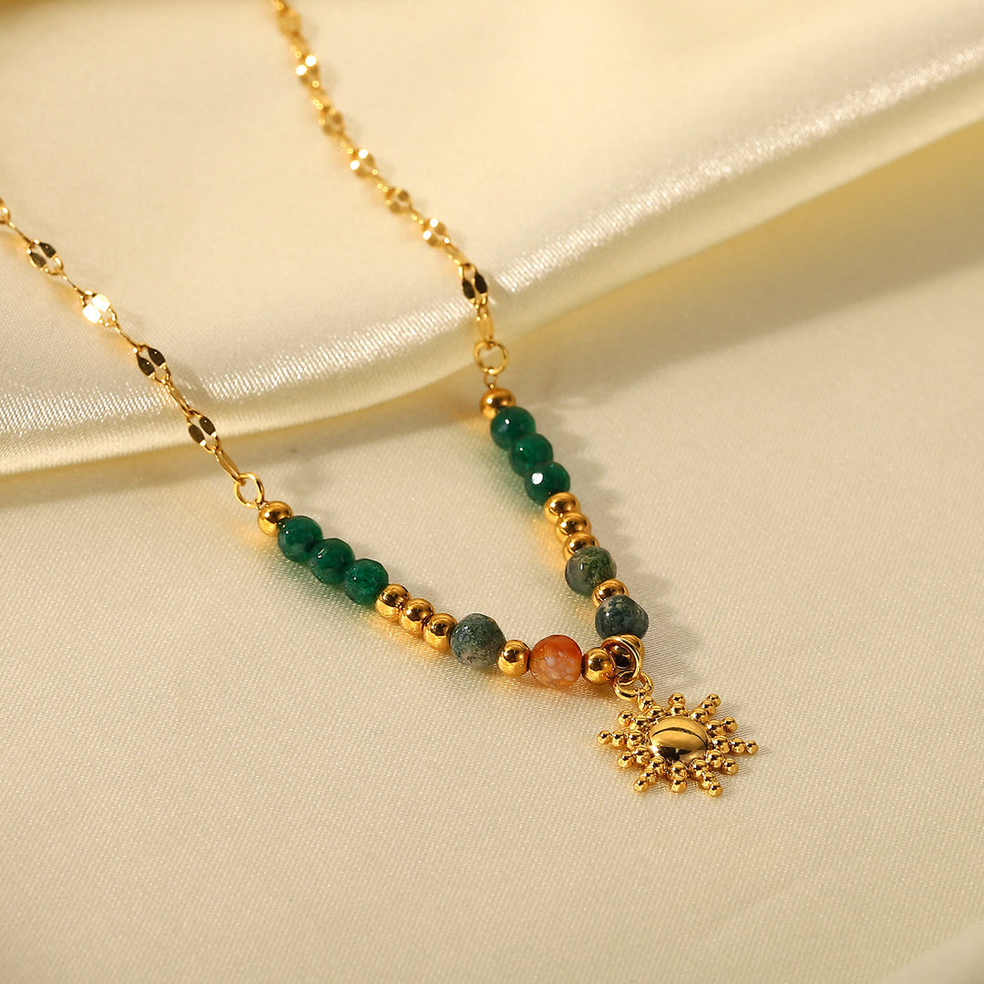 Olivenorma Emerald Labradorite Sun Stone Pendant Beaded Necklace - image 10