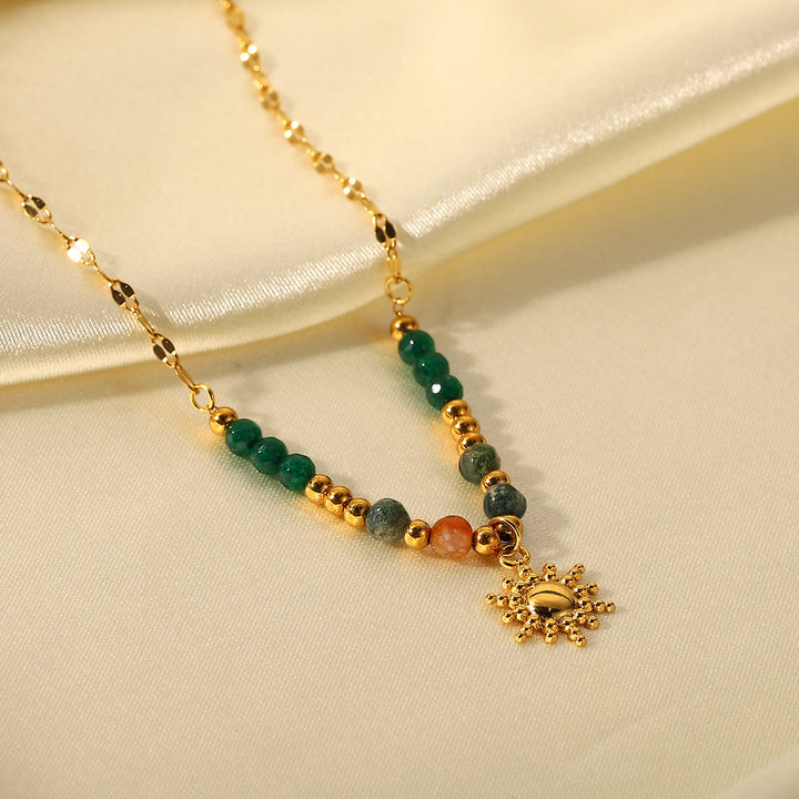 Olivenorma Emerald Labradorite Sun Stone Pendant Beaded Necklace - image 10