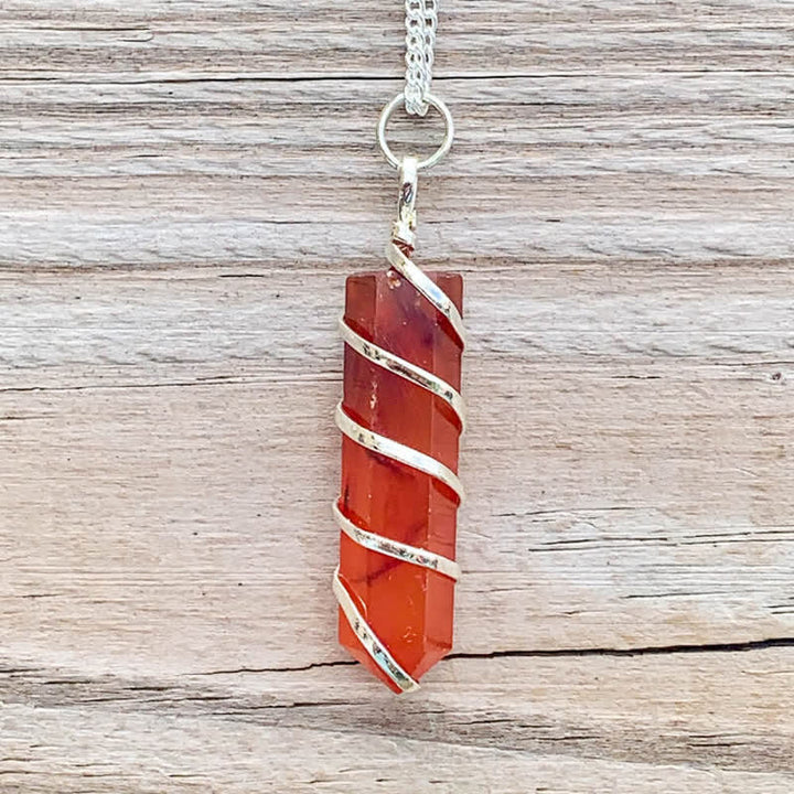 Olivenorma Carnelian Hexagonal Prism Bullet Head Crystal Necklace - Silver - image 5