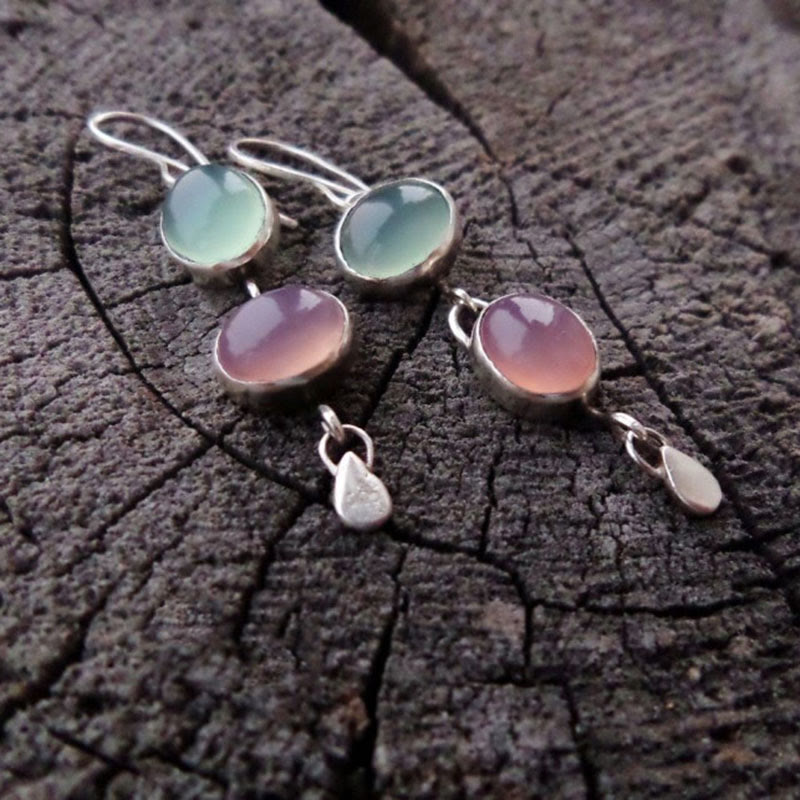 Olivenorma Pink And Green Cat's Eye Stone Witch Earrings - Cat's Eye Stone - image 0