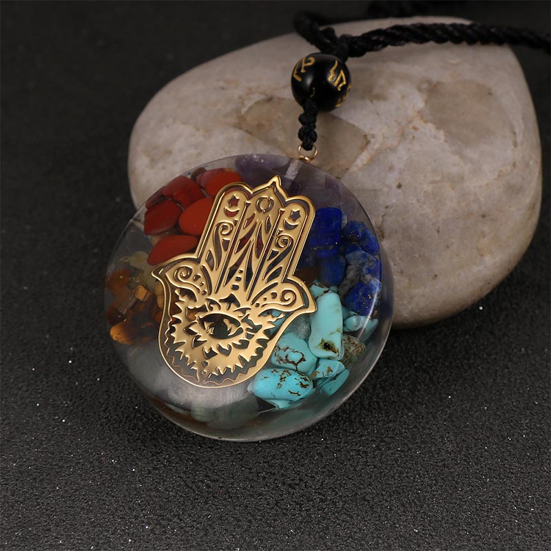 Olivenorma Chakras Natural Crystal Stone Evil Eye Symbol Necklace - image 2
