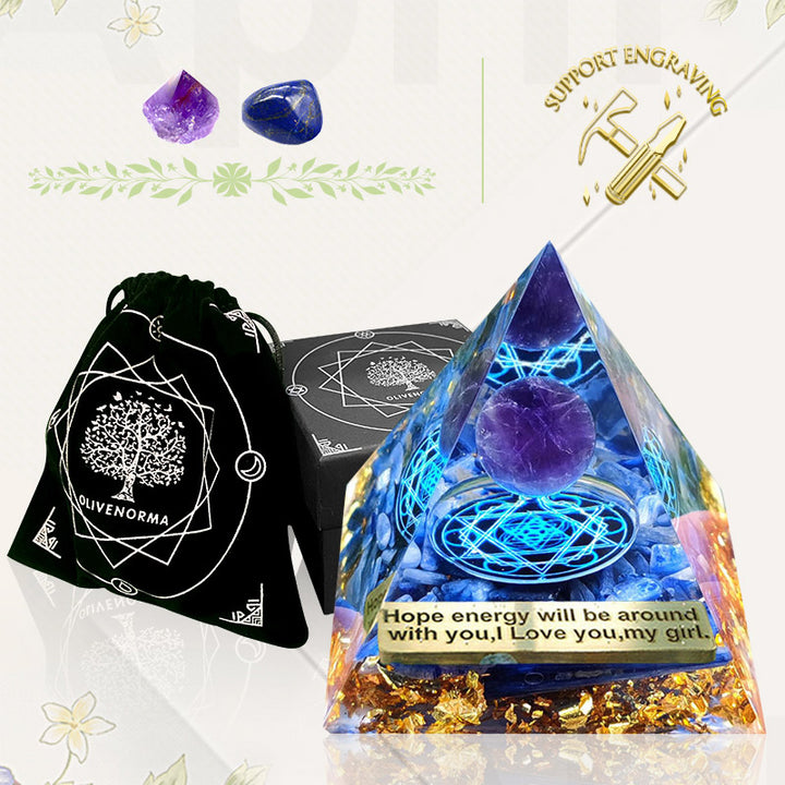 Olivenorma Kyanite With Amethyst Ball Orgone Pyramid - image 2