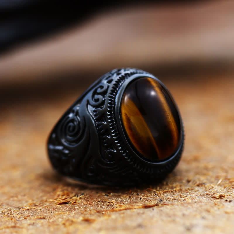 Olivenorma Black Turquoise Stainless Steel Ring - Tiger Eye - 13 - image 5