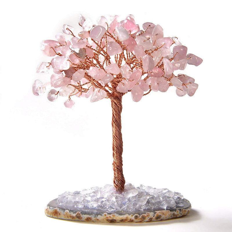 Olivenorma Rose Quartz Natural Gemstone Feng Shui Tree with Agate Base - Rose Quartz - 4 inches - image 0