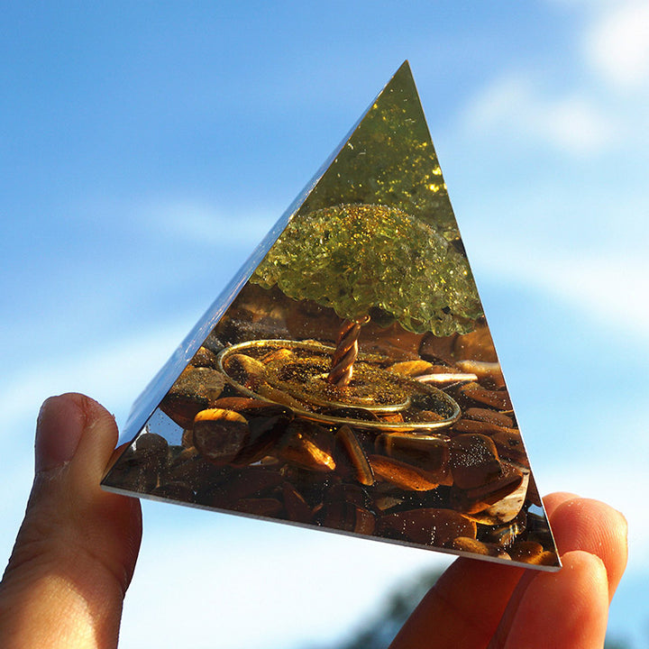 Olivenorma Peridot With Tiger Eye Tree Of Life Orgone Pyramid - image 2