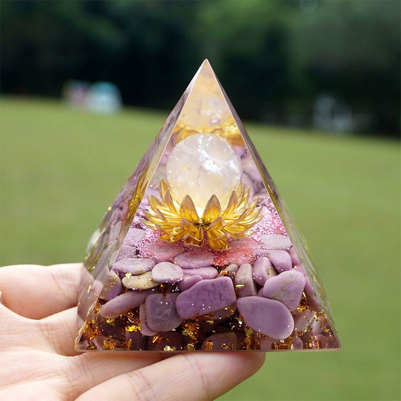 Olivenorma Lepidolite With Rose Quartz Healing Orgone Pyramid - image 3