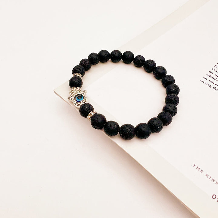 Olivenorma Natural Stone Beaded Evil Eye Stretch Bracelet - Evil Eye&Hamsa&Obsidian - image 0