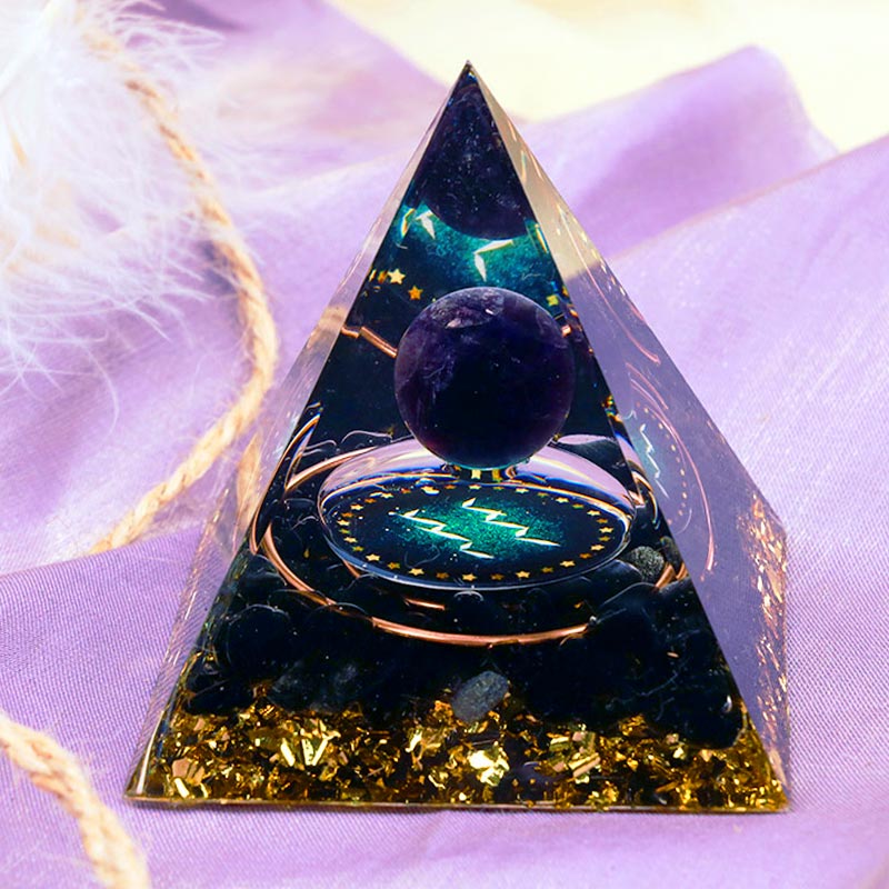 Olivenorma Amethyst Sphere With Obsidian Zodiac Aquarius Orgone Pyramid - 10*10cm - YES PLEASE $8 - image 0